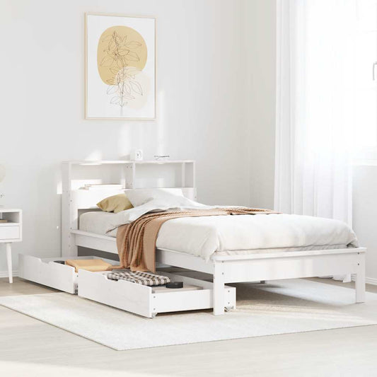 Bed met boekenkast zonder matras grenenhout wit 75x190 cm is nu te koop bij PeponiXL, paradijselijk wonen!