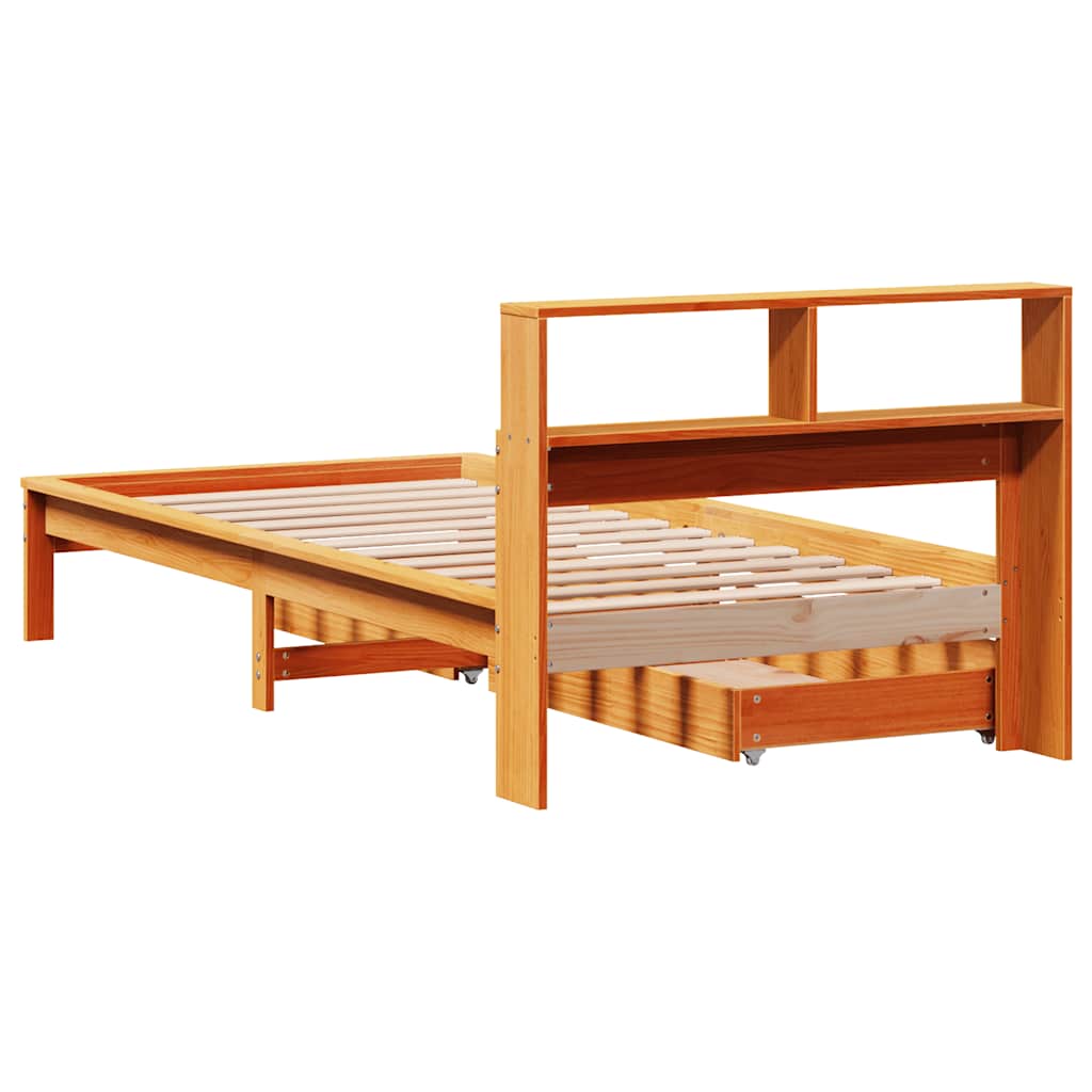 Bed met boekenkast zonder matras grenenhout wasbruin 75x190 cm is nu te koop bij PeponiXL, paradijselijk wonen!