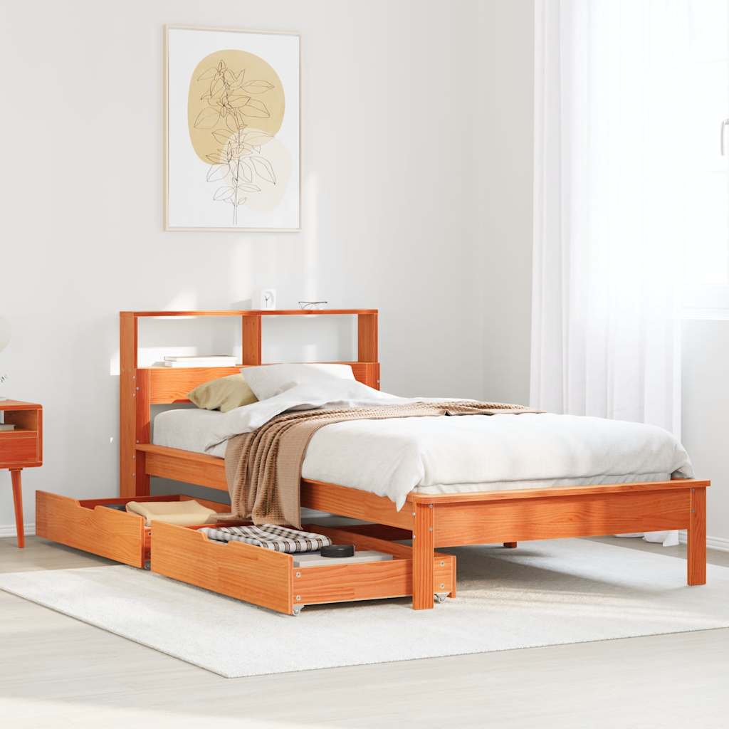 Bed met boekenkast zonder matras grenenhout wasbruin 75x190 cm is nu te koop bij PeponiXL, paradijselijk wonen!