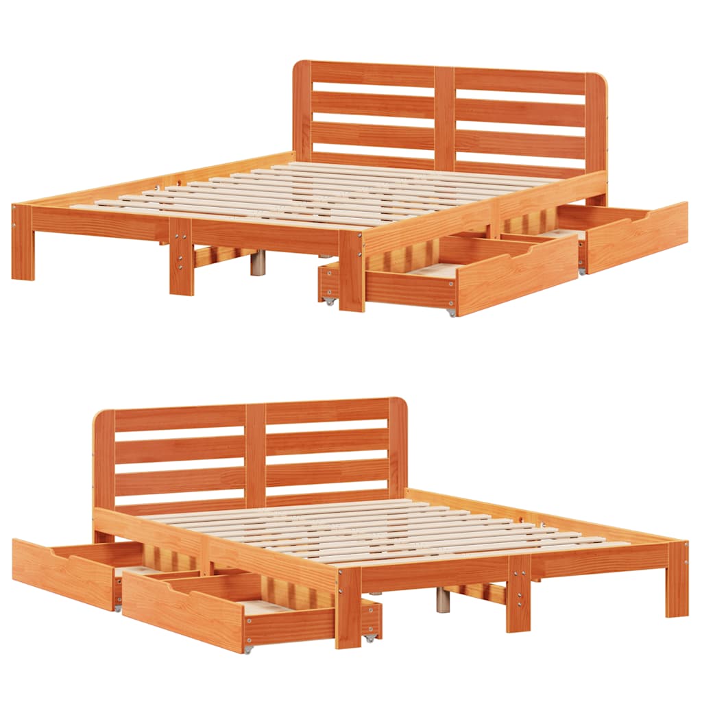 Bedframe zonder matras massief grenenhout wasbruin 140x200 cm is nu te koop bij PeponiXL, paradijselijk wonen!