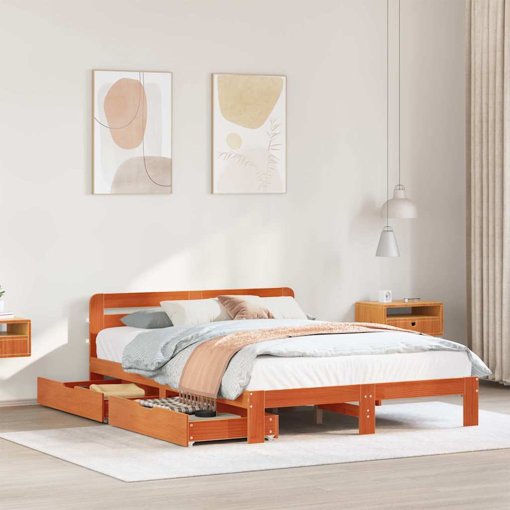 Bedframe zonder matras massief grenenhout wasbruin 140x200 cm is nu te koop bij PeponiXL, paradijselijk wonen!