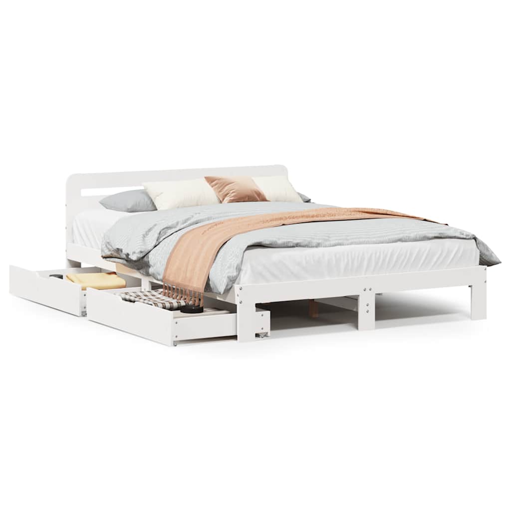 Bedframe zonder matras massief grenenhout wit 150x200 cm is nu te koop bij PeponiXL, paradijselijk wonen!