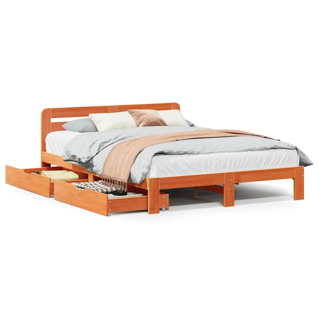 Bedframe zonder matras massief grenenhout wasbruin 160x200 cm is nu te koop bij PeponiXL, paradijselijk wonen!