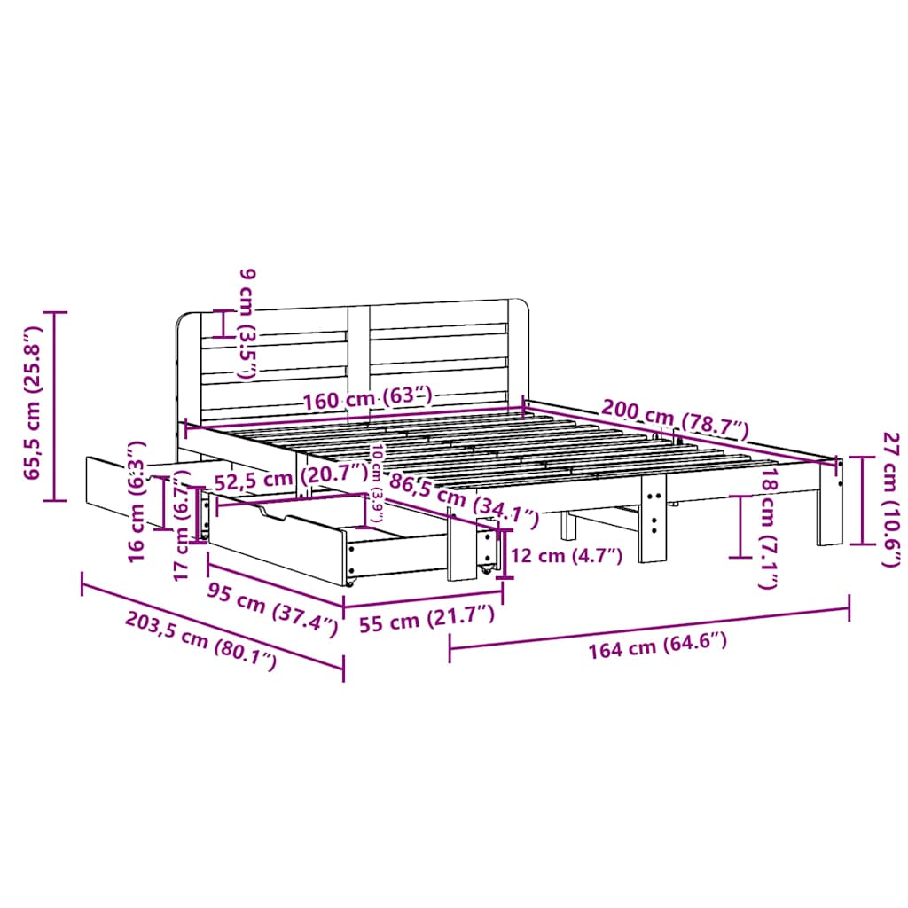 Bedframe zonder matras massief grenenhout wasbruin 160x200 cm is nu te koop bij PeponiXL, paradijselijk wonen!