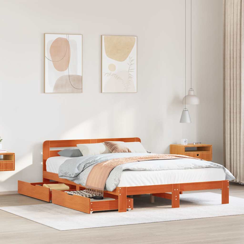 Bedframe zonder matras massief grenenhout wasbruin 160x200 cm is nu te koop bij PeponiXL, paradijselijk wonen!
