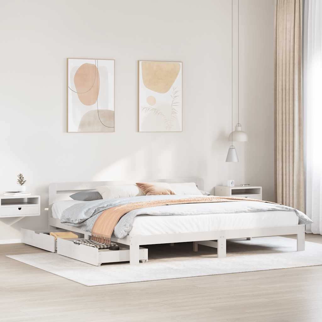 Bedframe zonder matras massief grenenhout wit 200x200 cm is nu te koop bij PeponiXL, paradijselijk wonen!