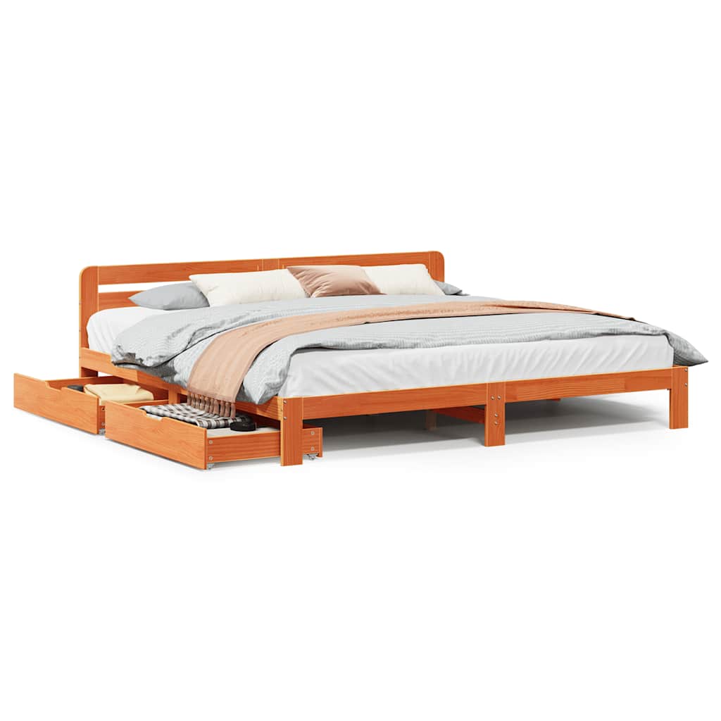 Bedframe zonder matras massief grenenhout wasbruin 200x200 cm is nu te koop bij PeponiXL, paradijselijk wonen!