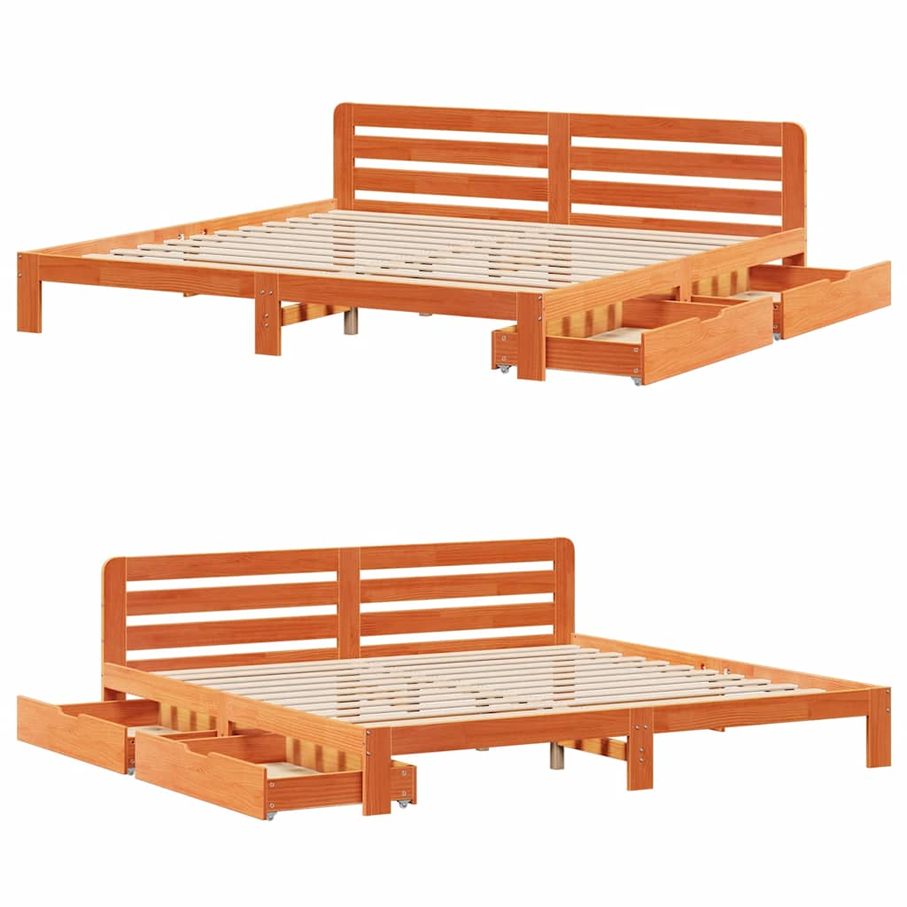 Bedframe zonder matras massief grenenhout wasbruin 200x200 cm is nu te koop bij PeponiXL, paradijselijk wonen!