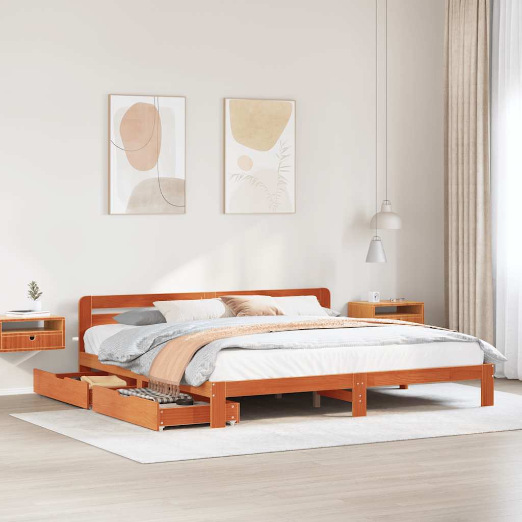 Bedframe zonder matras massief grenenhout wasbruin 200x200 cm is nu te koop bij PeponiXL, paradijselijk wonen!