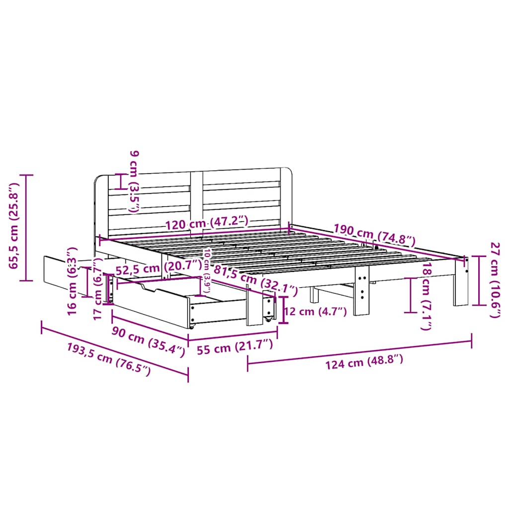 Bedframe zonder matras massief grenenhout 120x190 cm is nu te koop bij PeponiXL, paradijselijk wonen!