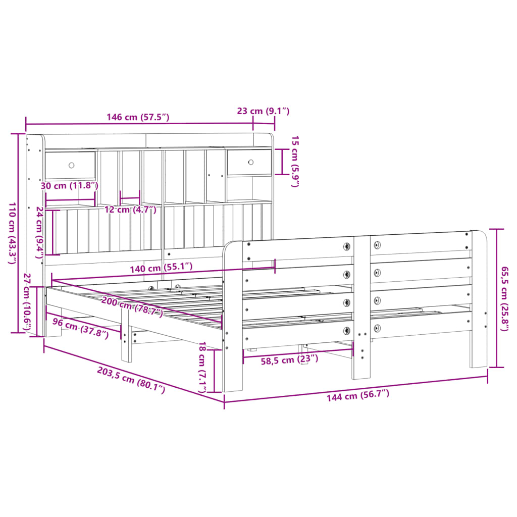 Bed met boekenkast zonder matras grenenhout wit 140x200 cm is nu te koop bij PeponiXL, paradijselijk wonen!