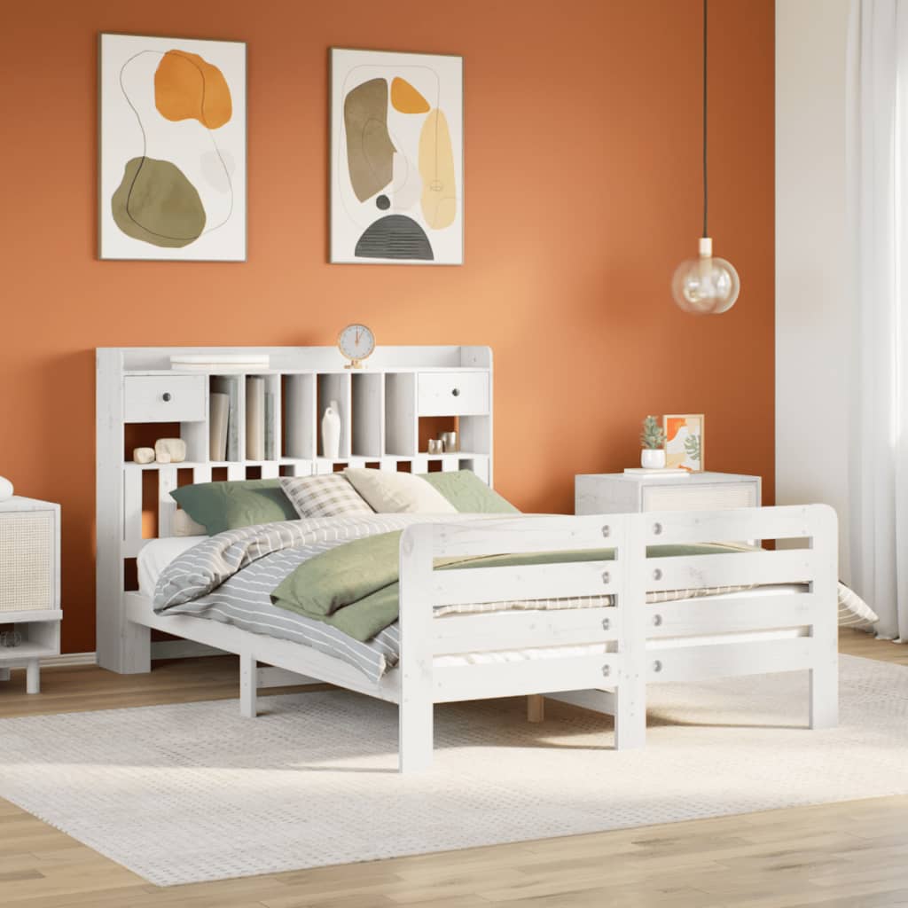 Bed met boekenkast zonder matras grenenhout wit 140x200 cm is nu te koop bij PeponiXL, paradijselijk wonen!