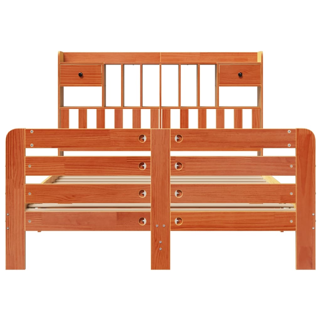 Bed met boekenkast zonder matras grenenhout wasbruin 140x200 cm is nu te koop bij PeponiXL, paradijselijk wonen!