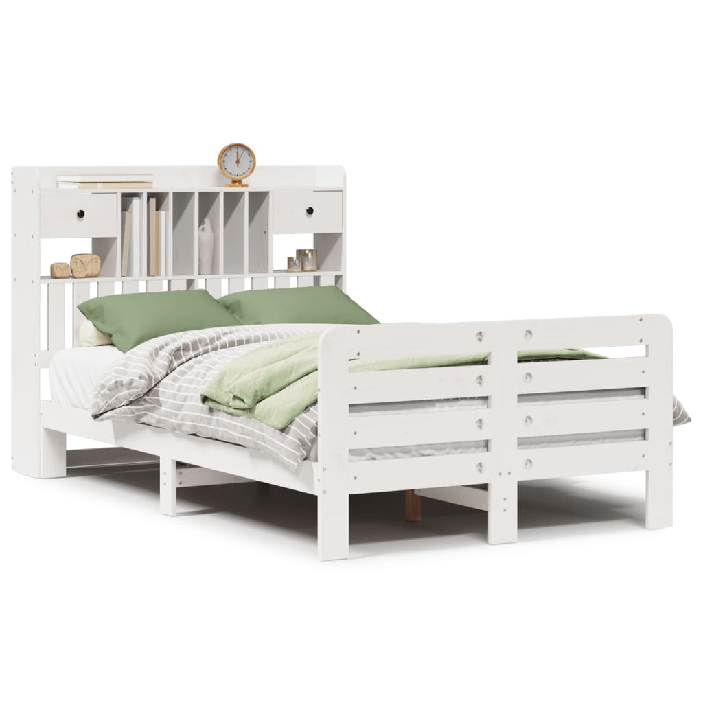 Bed met boekenkast zonder matras grenenhout wit 135x190 cm is nu te koop bij PeponiXL, paradijselijk wonen!