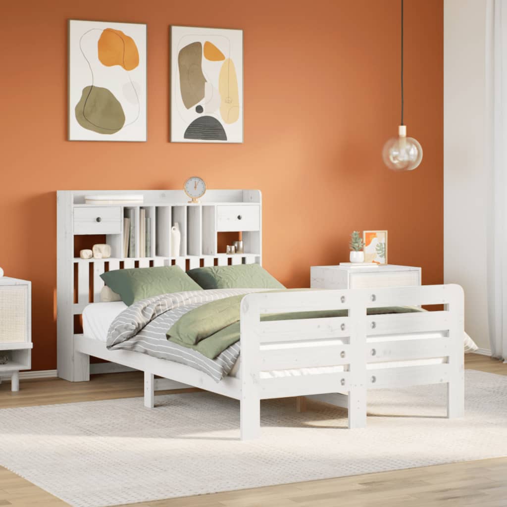 Bed met boekenkast zonder matras grenenhout wit 135x190 cm is nu te koop bij PeponiXL, paradijselijk wonen!