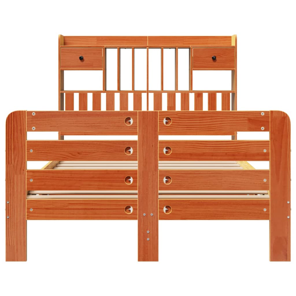 Bed met boekenkast zonder matras grenenhout wasbruin 135x190 cm is nu te koop bij PeponiXL, paradijselijk wonen!