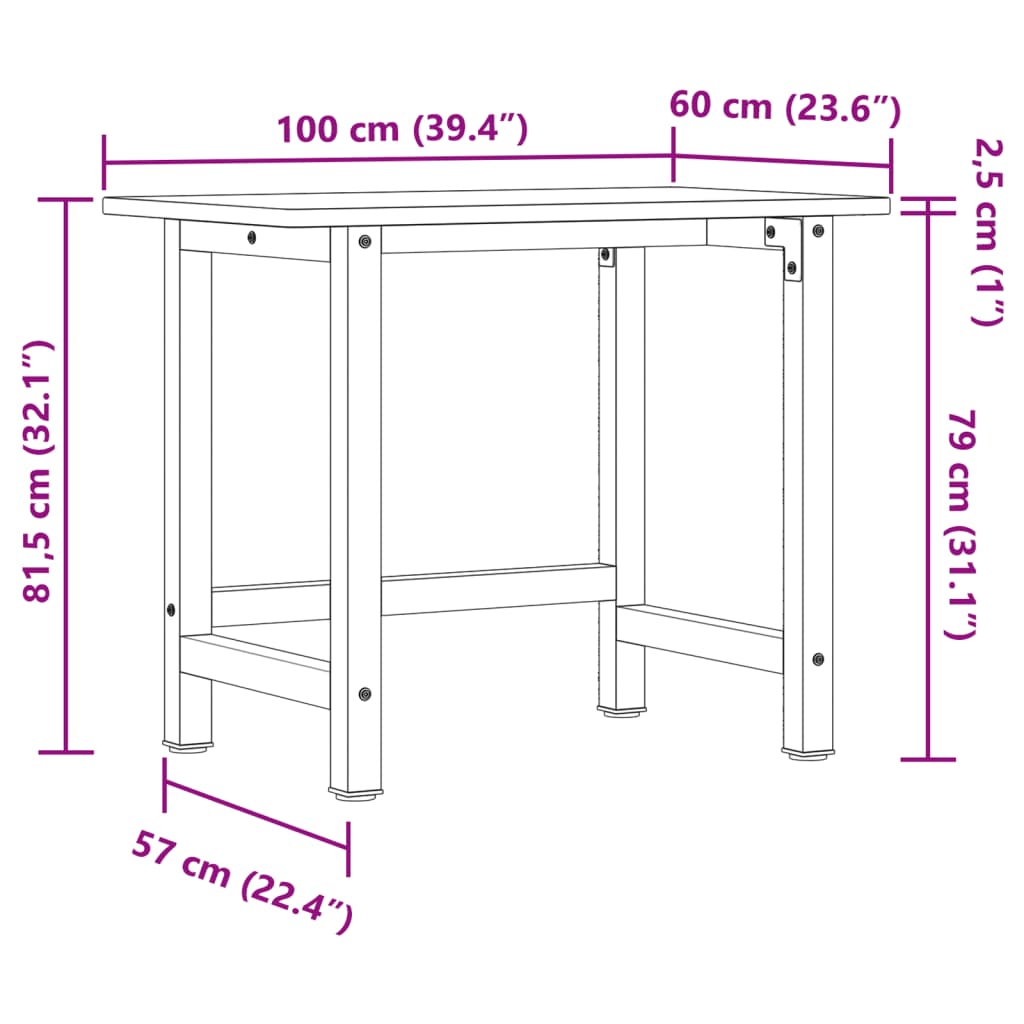 Werkbank rechthoekig 100x60x81,5 cm massief eikenhout is nu te koop bij PeponiXL, paradijselijk wonen!