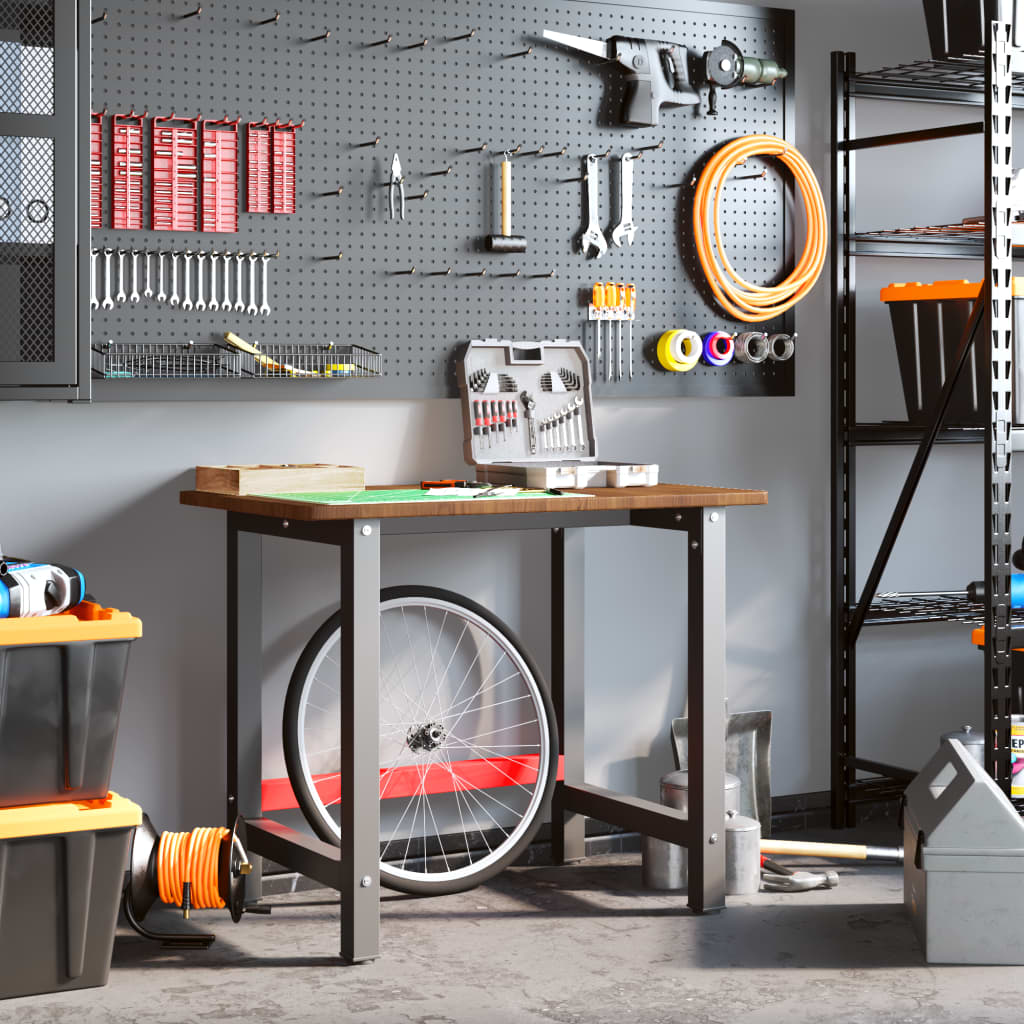 Werkbank rechthoek 100x60x81,5 cm massief eikenhout donkerbruin is nu te koop bij PeponiXL, paradijselijk wonen!