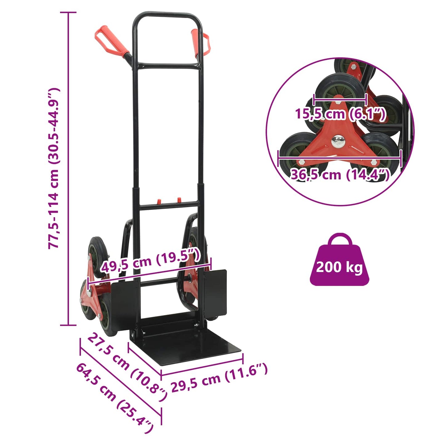 Handtrolley Zwart en Rood 64,5 x 49,5 x 114 cm Staal is nu te koop bij PeponiXL, paradijselijk wonen!