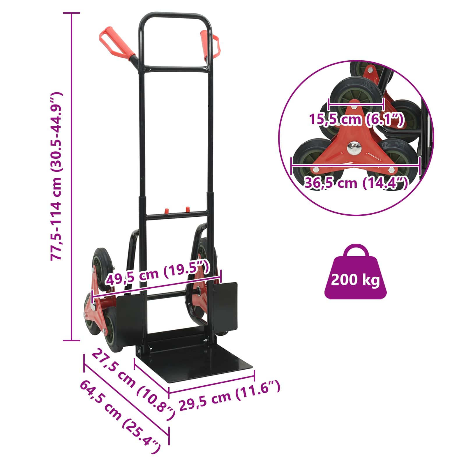 Handtrolley Zwart en Rood 64,5 x 49,5 x 114 cm Staal is nu te koop bij PeponiXL, paradijselijk wonen!