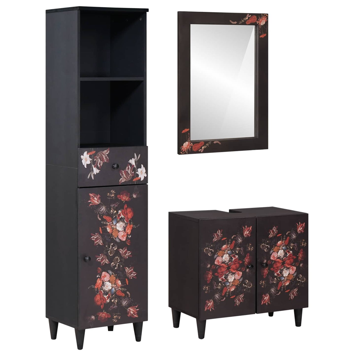 Badkamerkastenset met lade met opslag 3 pcs Massief Mango Hout is nu te koop bij PeponiXL, paradijselijk wonen!