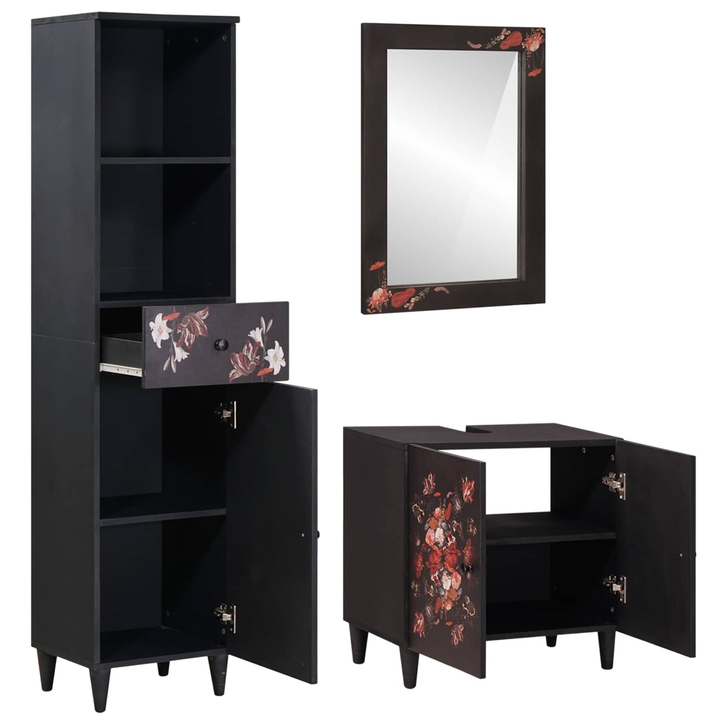 Badkamerkastenset met lade met opslag 3 pcs Massief Mango Hout is nu te koop bij PeponiXL, paradijselijk wonen!