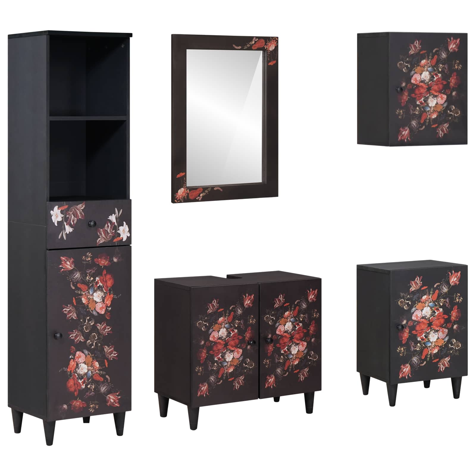 Badkamerkastenset met lade met opslag 5 pcs Massief Mango Hout is nu te koop bij PeponiXL, paradijselijk wonen!