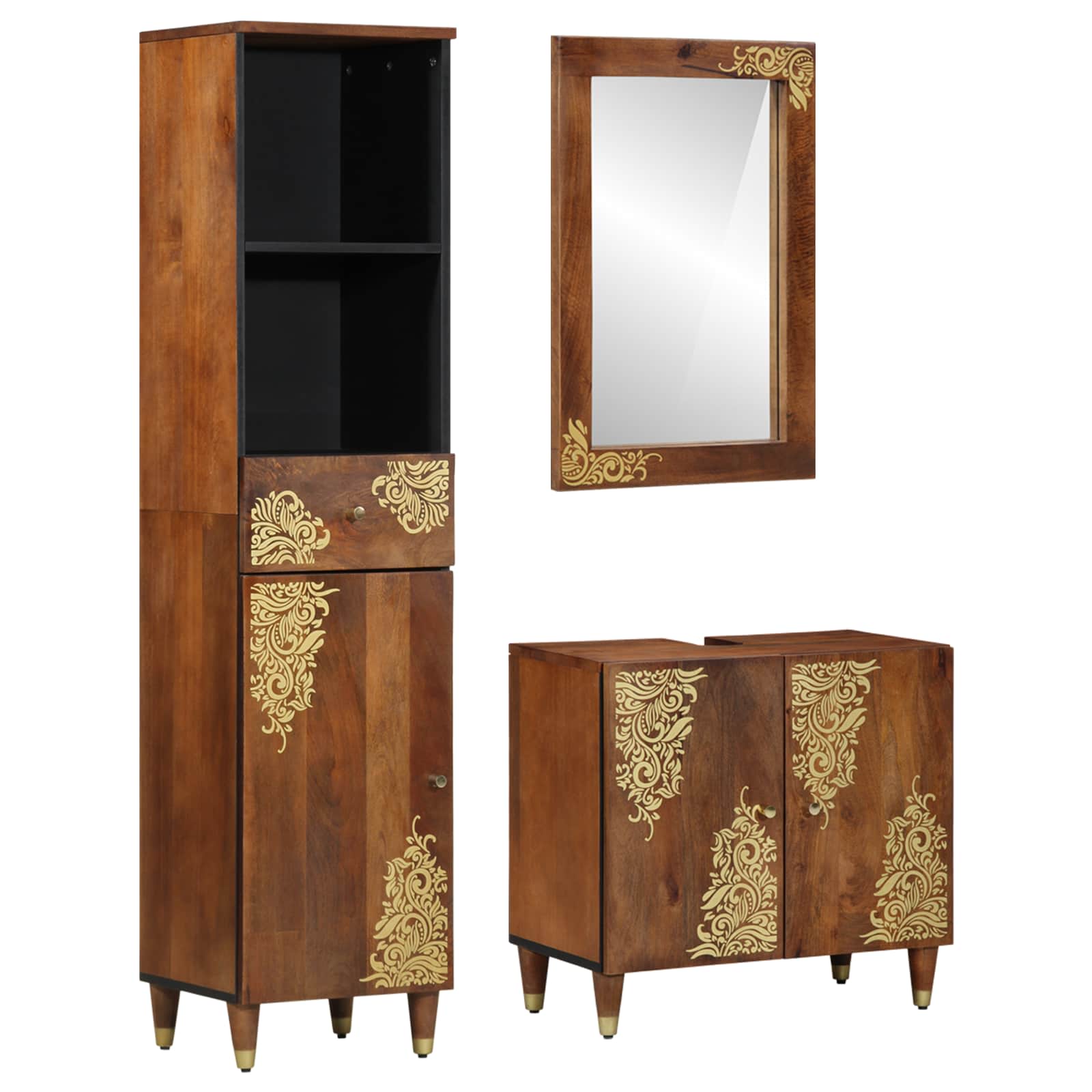 Badkamerkastenset met lade 3 pcs Honingbruin Massief Mango Hout is nu te koop bij PeponiXL, paradijselijk wonen!
