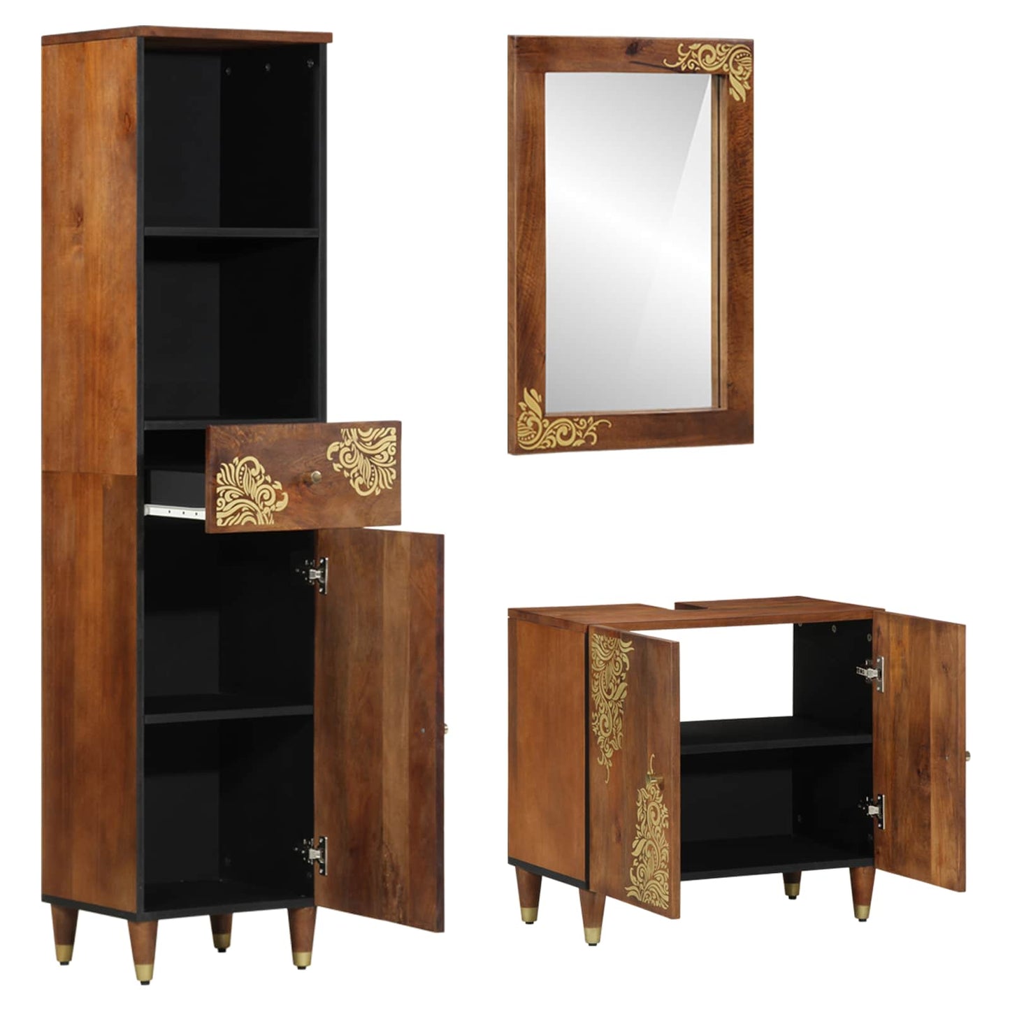 Badkamerkastenset met lade 3 pcs Honingbruin Massief Mango Hout is nu te koop bij PeponiXL, paradijselijk wonen!