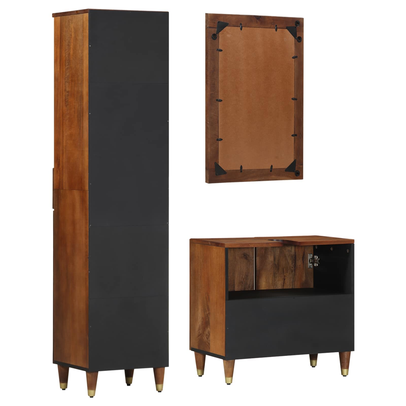 Badkamerkastenset met lade 3 pcs Honingbruin Massief Mango Hout is nu te koop bij PeponiXL, paradijselijk wonen!