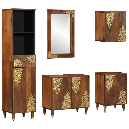 Badkamerkastenset met lade 5 pcs Honingbruin Massief Mango Hout is nu te koop bij PeponiXL, paradijselijk wonen!
