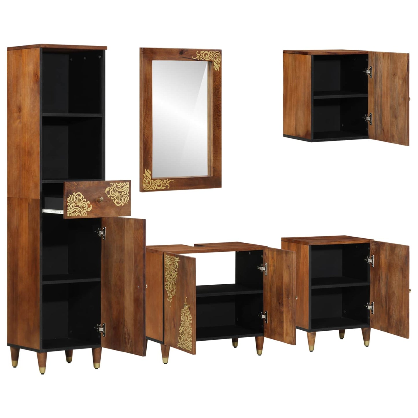 Badkamerkastenset met lade 5 pcs Honingbruin Massief Mango Hout is nu te koop bij PeponiXL, paradijselijk wonen!