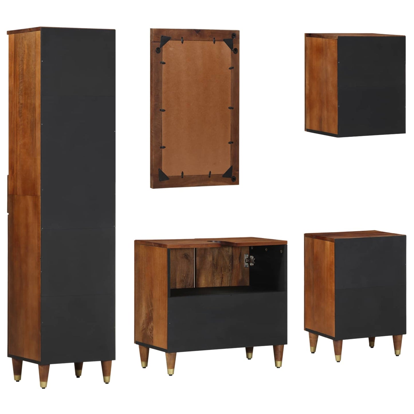Badkamerkastenset met lade 5 pcs Honingbruin Massief Mango Hout is nu te koop bij PeponiXL, paradijselijk wonen!