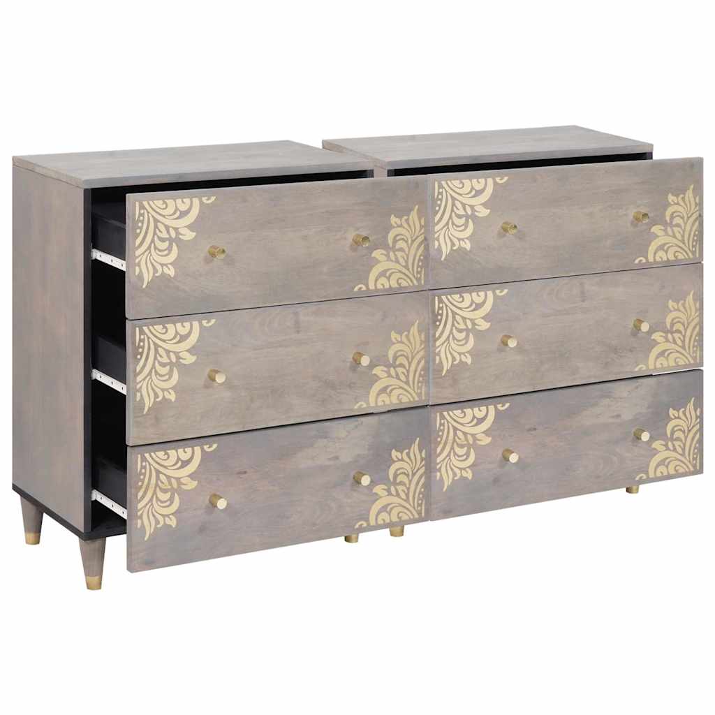 Dressoir 2 pcs Grijs 60 x 33 x 75 cm Massief Mango Hout is nu te koop bij PeponiXL, paradijselijk wonen!