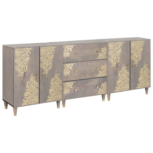 Badkamerkastenset met lade 3 pcs Grijs en Goud 180 x 33 x 75 cm is nu te koop bij PeponiXL, paradijselijk wonen!