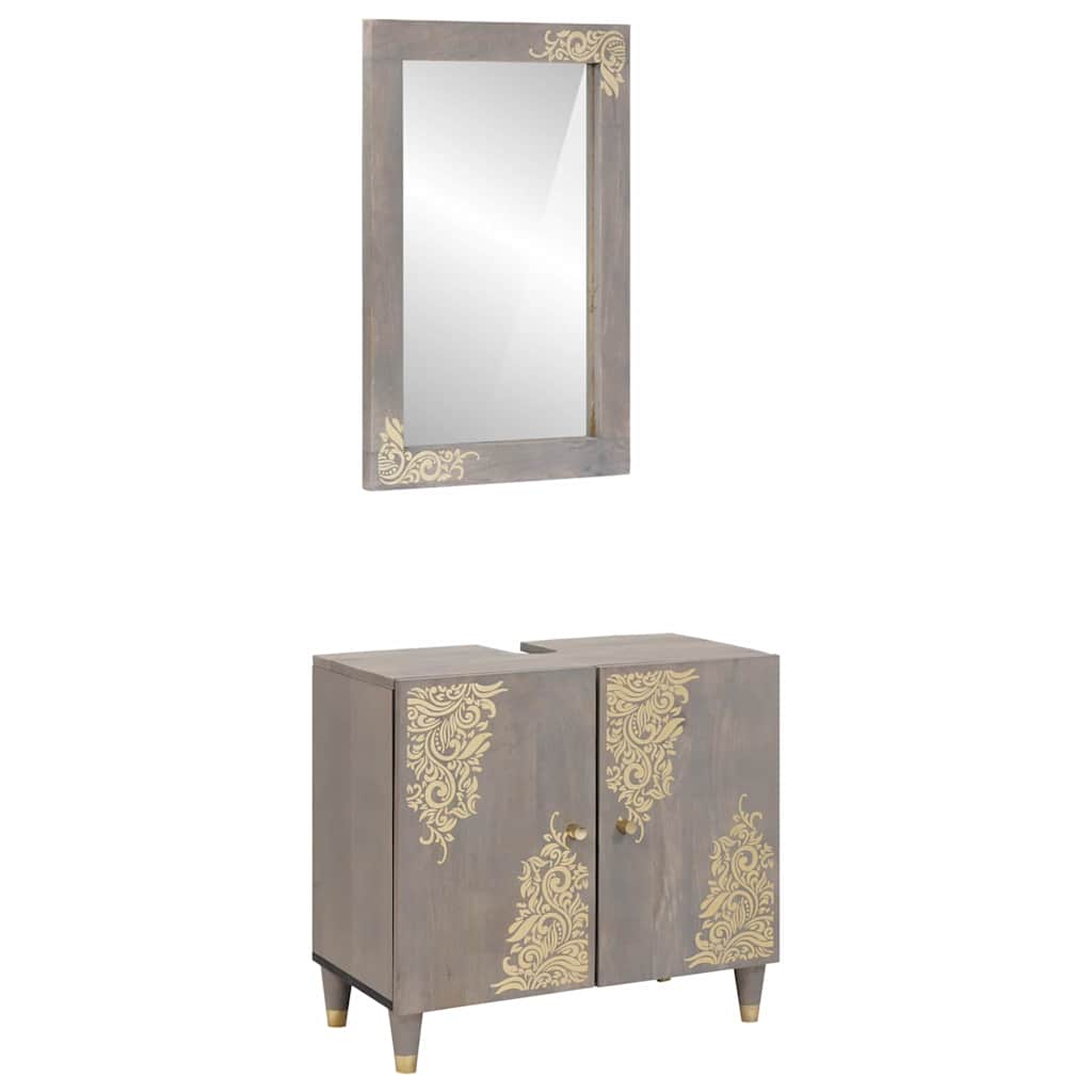Badkamerkastenset Wandgemonteerd 2 pcs Grijs Massief Mango Hout is nu te koop bij PeponiXL, paradijselijk wonen!