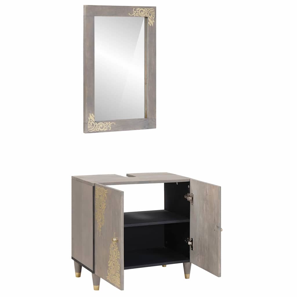 Badkamerkastenset Wandgemonteerd 2 pcs Grijs Massief Mango Hout is nu te koop bij PeponiXL, paradijselijk wonen!