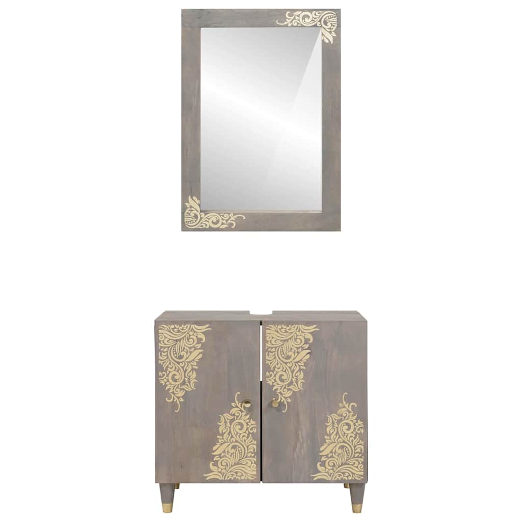Badkamerkastenset Wandgemonteerd 2 pcs Grijs Massief Mango Hout is nu te koop bij PeponiXL, paradijselijk wonen!