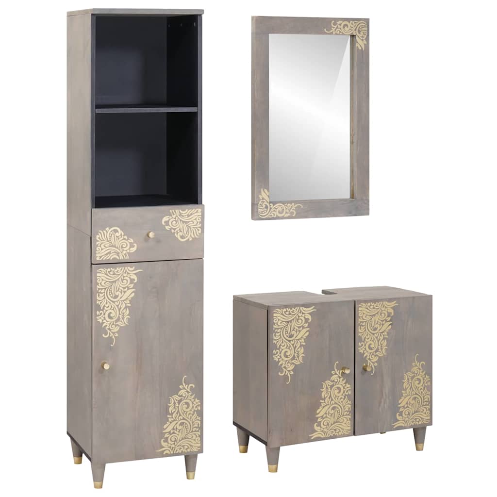 Badkamerkastenset met lade 3 pcs Grijs Massief Mango Hout is nu te koop bij PeponiXL, paradijselijk wonen!