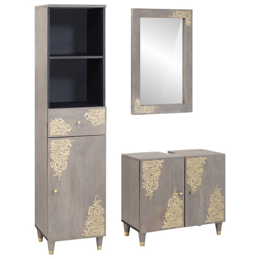 Badkamerkastenset met lade 3 pcs Grijs Massief Mango Hout is nu te koop bij PeponiXL, paradijselijk wonen!