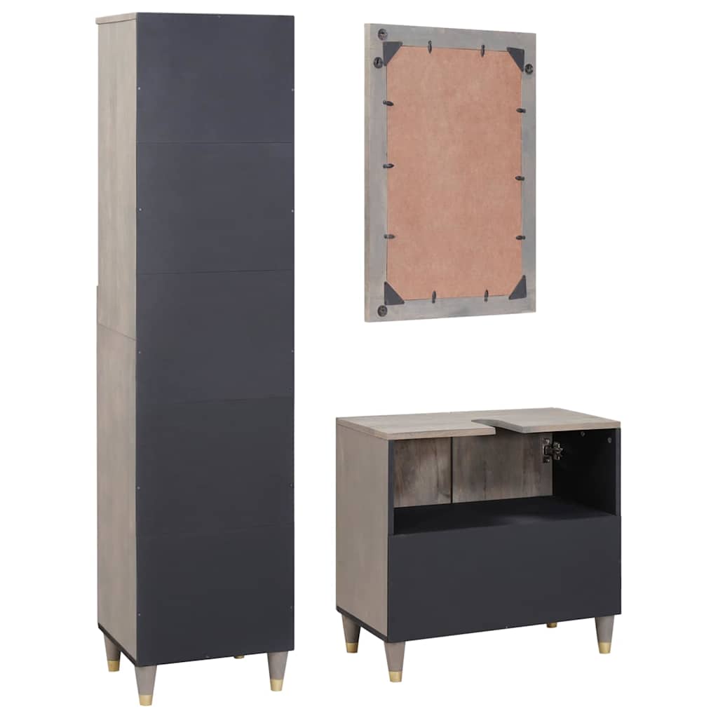 Badkamerkastenset met lade 3 pcs Grijs Massief Mango Hout is nu te koop bij PeponiXL, paradijselijk wonen!