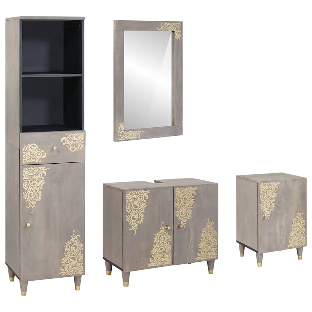 Badkamerkastenset met lade 4 pcs Grijs Massief Mango Hout is nu te koop bij PeponiXL, paradijselijk wonen!