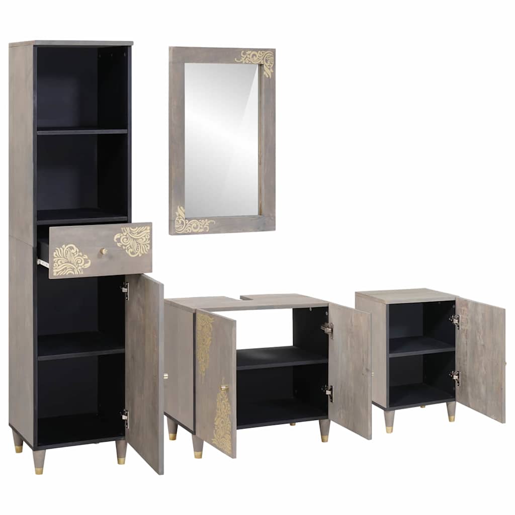 Badkamerkastenset met lade 4 pcs Grijs Massief Mango Hout is nu te koop bij PeponiXL, paradijselijk wonen!