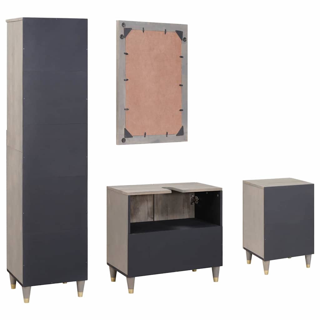 Badkamerkastenset met lade 4 pcs Grijs Massief Mango Hout is nu te koop bij PeponiXL, paradijselijk wonen!