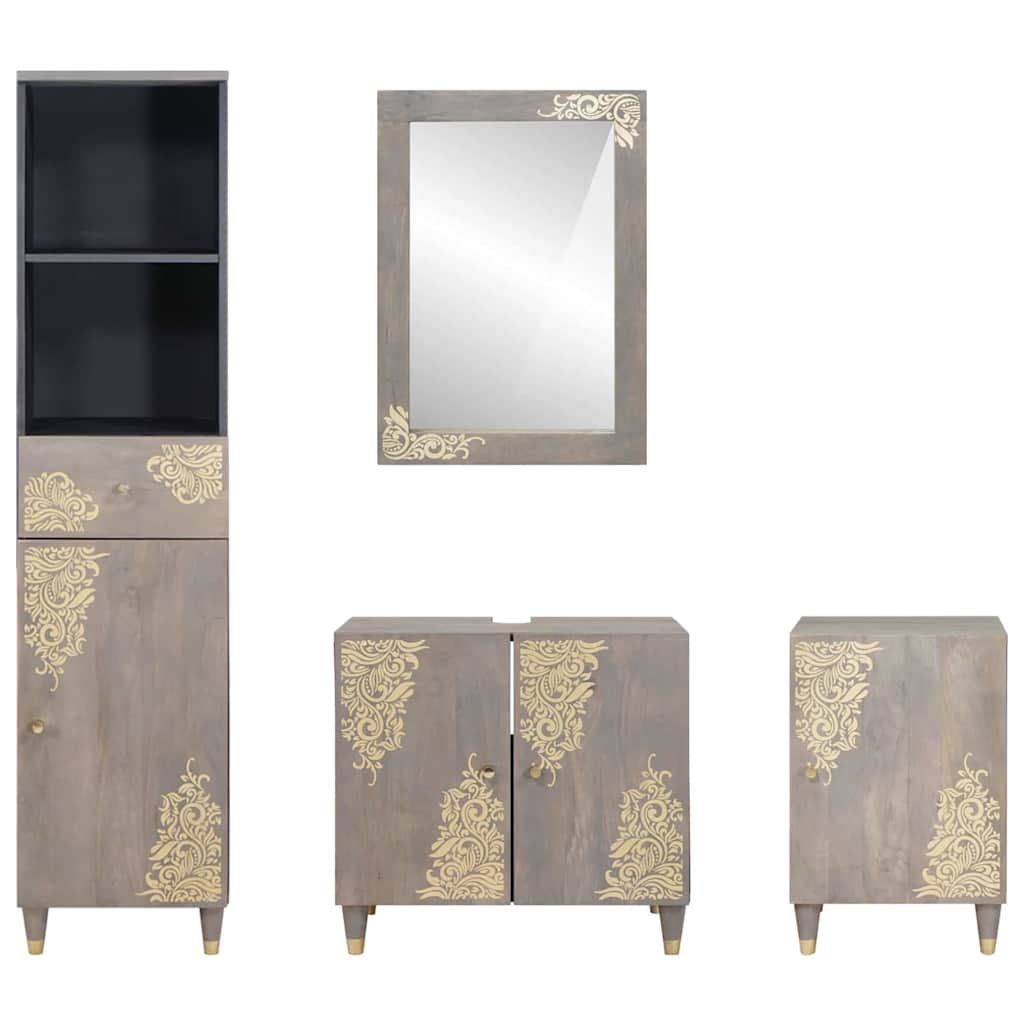 Badkamerkastenset met lade 4 pcs Grijs Massief Mango Hout is nu te koop bij PeponiXL, paradijselijk wonen!