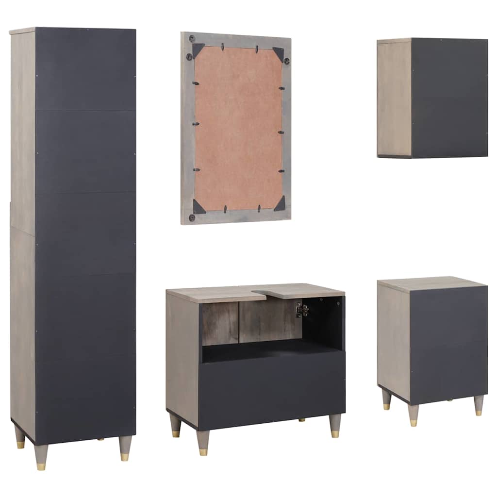 Badkamerkastenset met lade 5 pcs Grijs Massief Mango Hout is nu te koop bij PeponiXL, paradijselijk wonen!