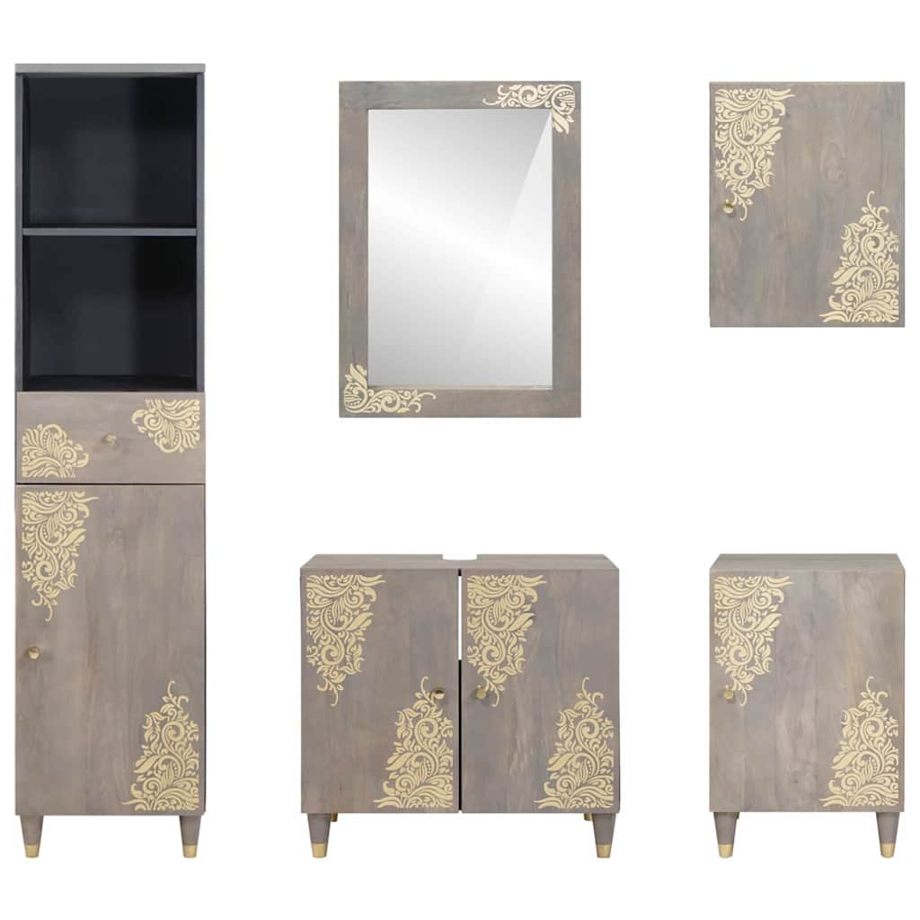 Badkamerkastenset met lade 5 pcs Grijs Massief Mango Hout is nu te koop bij PeponiXL, paradijselijk wonen!