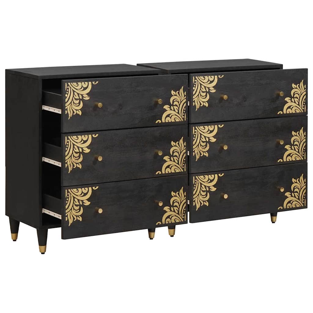 Dressoir 2 pcs Zwart 60 x 33 x 75 cm Massief Mango Hout is nu te koop bij PeponiXL, paradijselijk wonen!