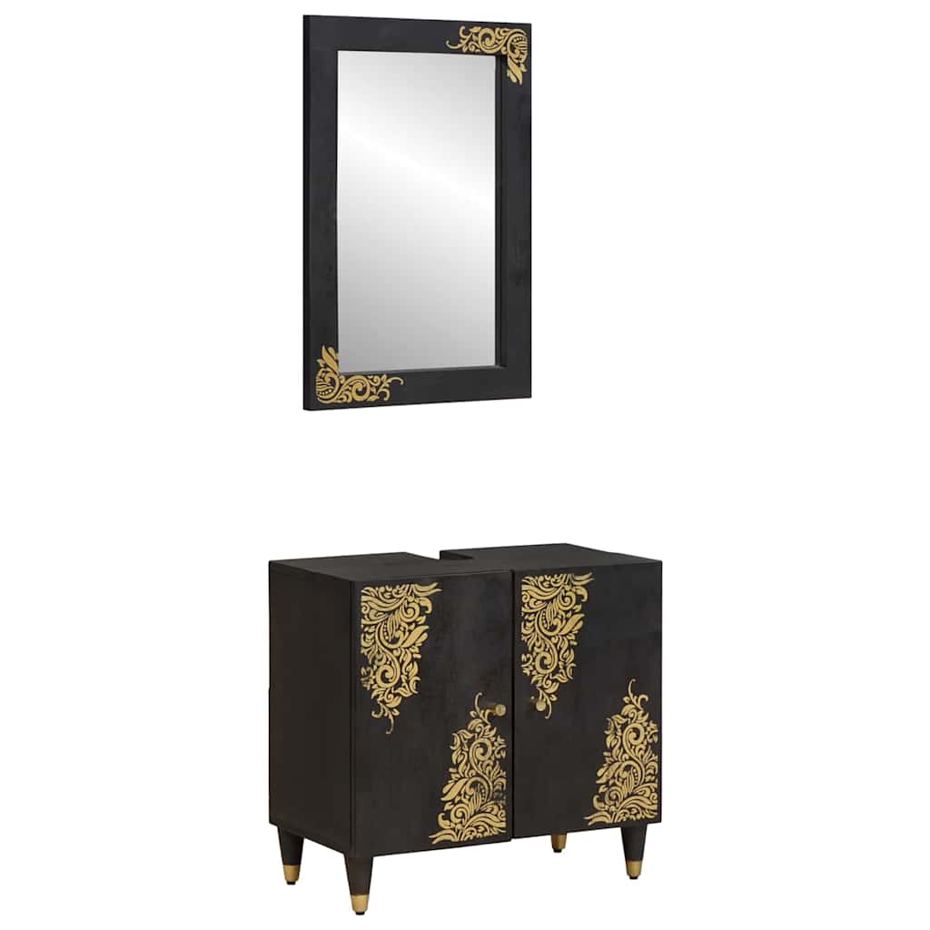 Badkamerkastenset Wandgemonteerd 2 pcs Zwart Massief Mango Hout is nu te koop bij PeponiXL, paradijselijk wonen!