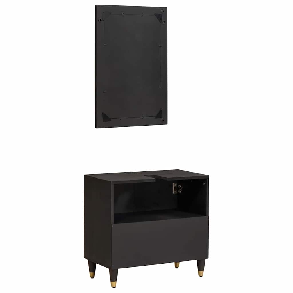 Badkamerkastenset Wandgemonteerd 2 pcs Zwart Massief Mango Hout is nu te koop bij PeponiXL, paradijselijk wonen!